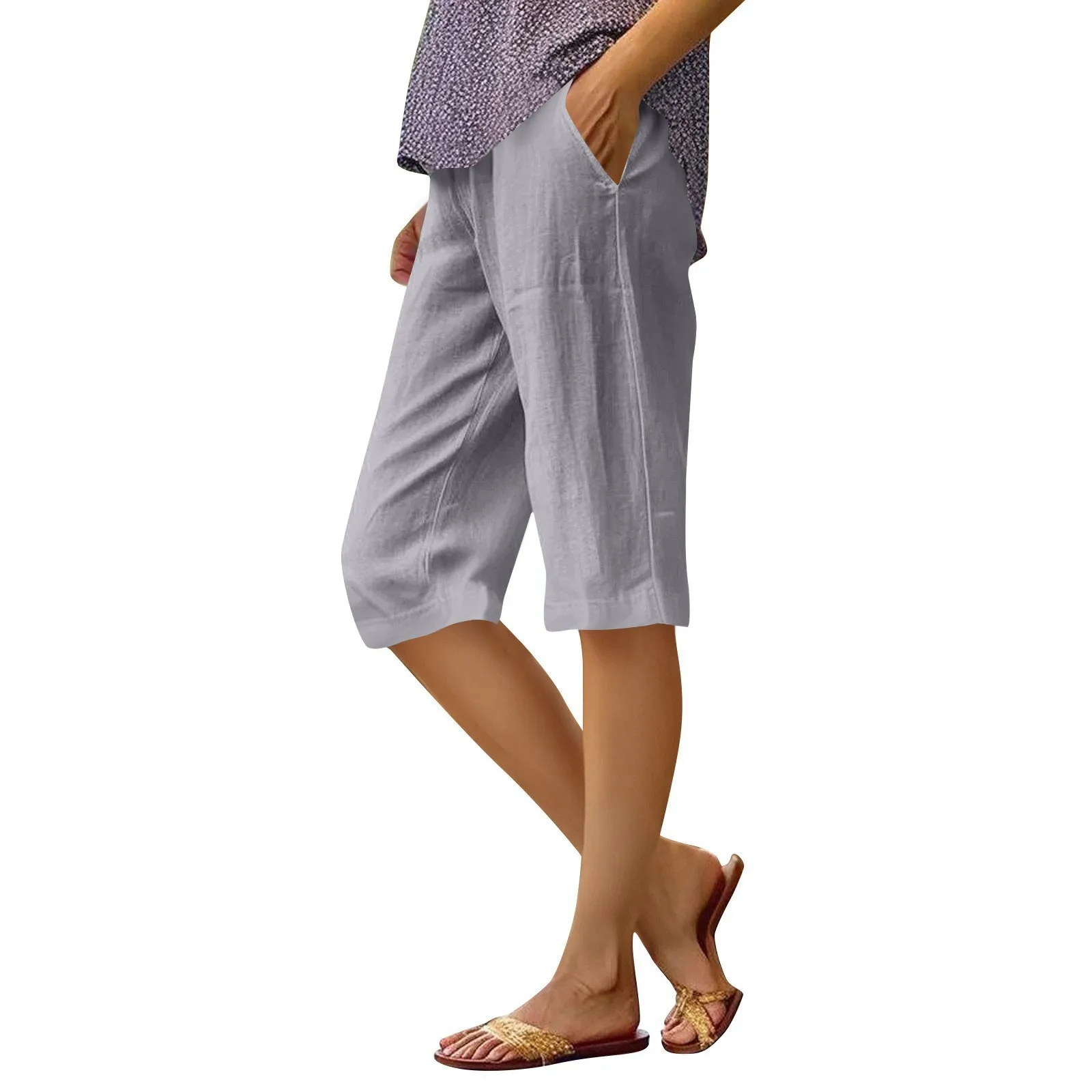 High-quality cotton linen shorts womens clothing High Waist Solid Color Casual Comfort Pants 1/2 Shorts pantalones de mujer