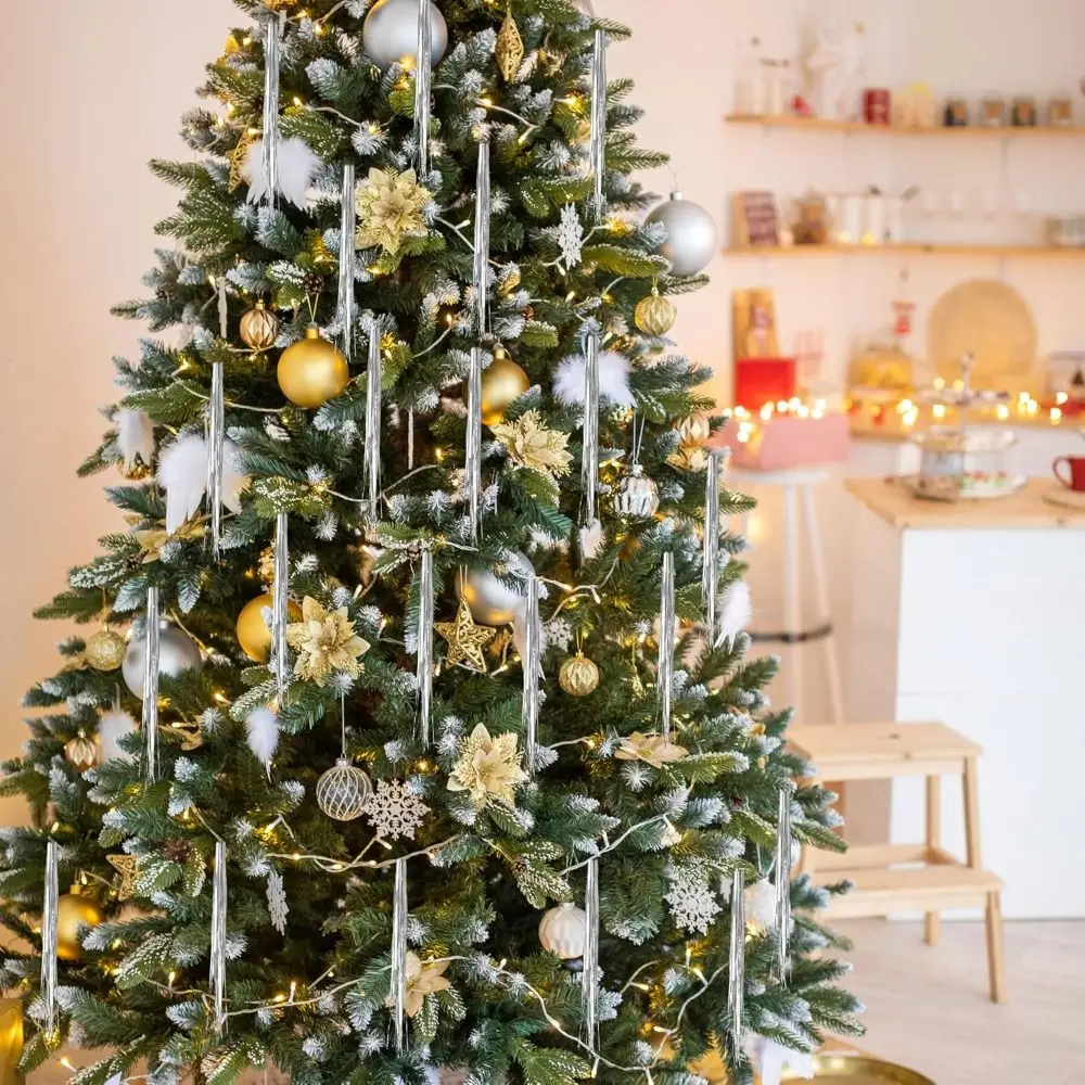 قابلة لإعادة الاستخدام شجرة عيد الميلاد سلك معدني المهرجانات ديكور فضي اللون بهرج جليد السواحل المبهر الذهب اللون بهرج احباط هامش