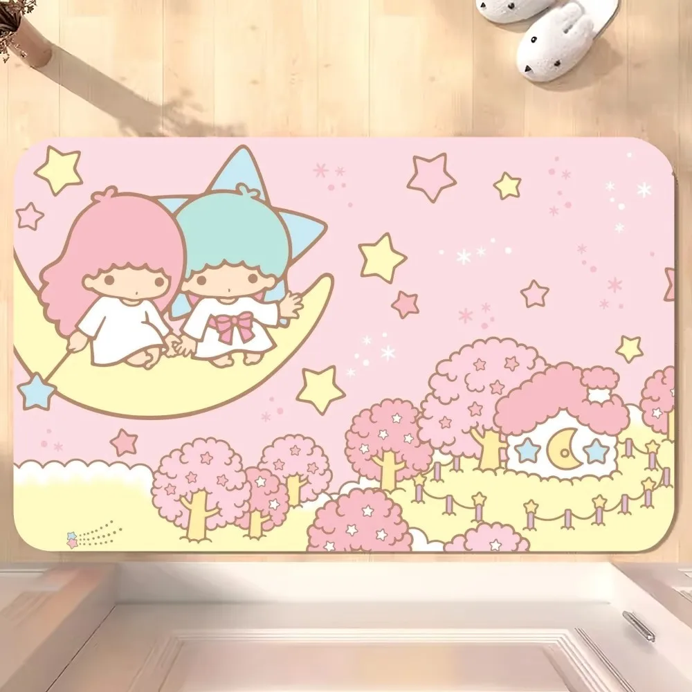 MINISO Cartoon Cute S-Sanrio Little T-Twin S-Stars D Floor Mat Bedroom Kitchen Door Bath House Super Absorbent Foot Non-slip