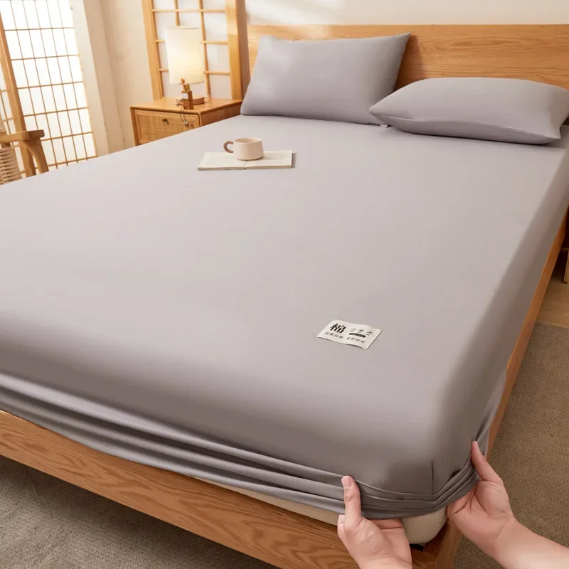 2025 new solid color simple Xinjiang long-staple cotton pure cotton fitted sheet three piece cotton mattress protective cove