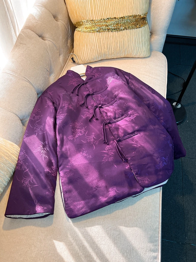 Ele Violet Coton rembourré Jaet Manteau chinois traditionnel du Nouvel An pour femme Sli Commute Ethnique Sle Button...