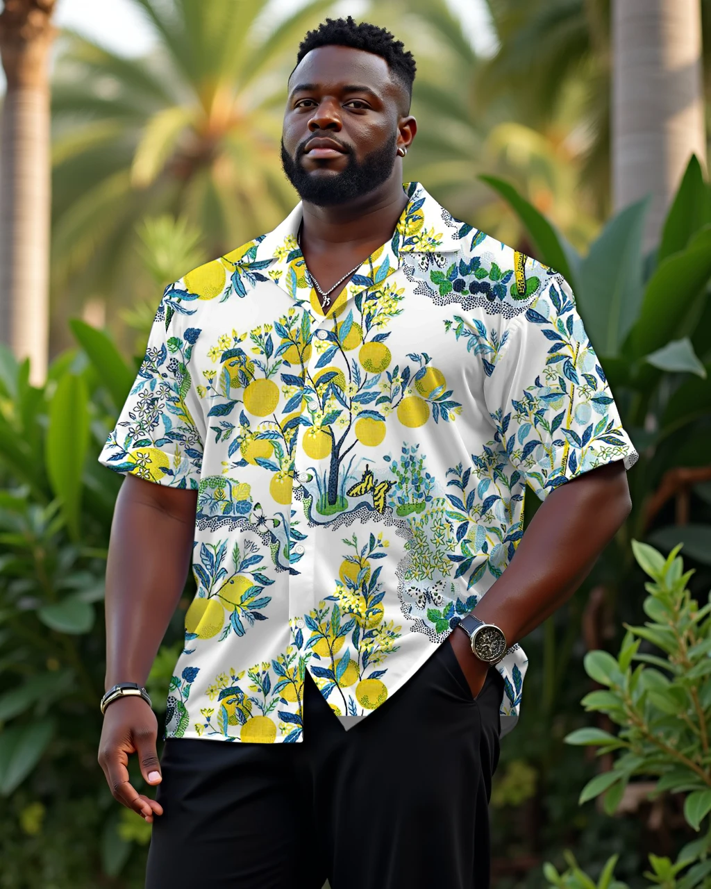 

S-9XL Plus Size Men's Tropical Floral Print Short Sleeve Shirt, Casual Button Up for Beach, Vacation & Daily Wear