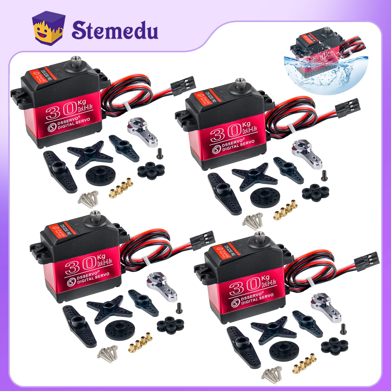 

4PCS DS3230 Pro Digital Servo 30KG Large Torque Metal Gear IP66 Waterproof 180/270 Degree For 1:8 1:10 1:12 RC Car Crawler Robot