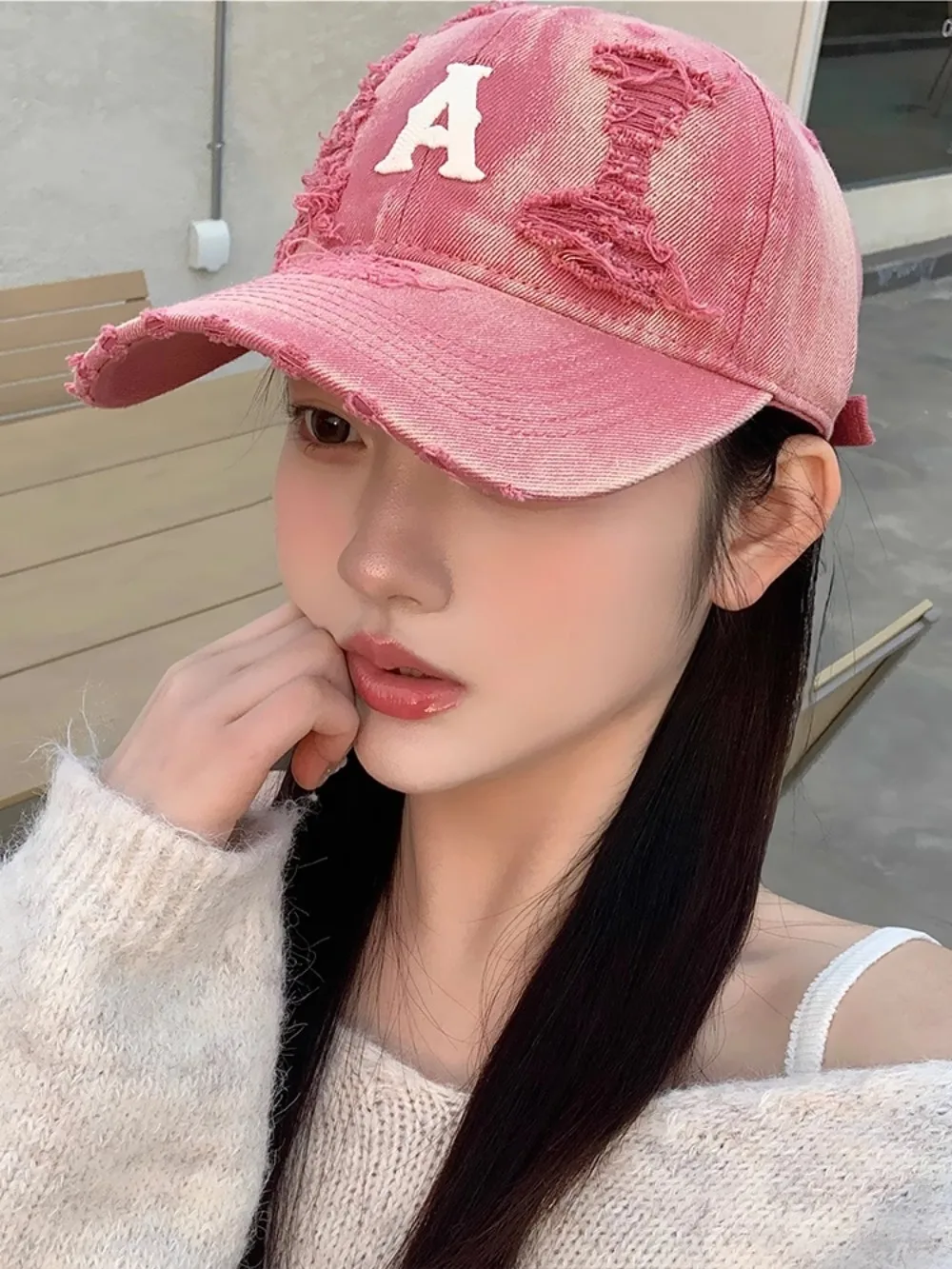 

Broken hole, old A logo, embroidered baseball cap, wide brim, men's and women's big head circumference hat