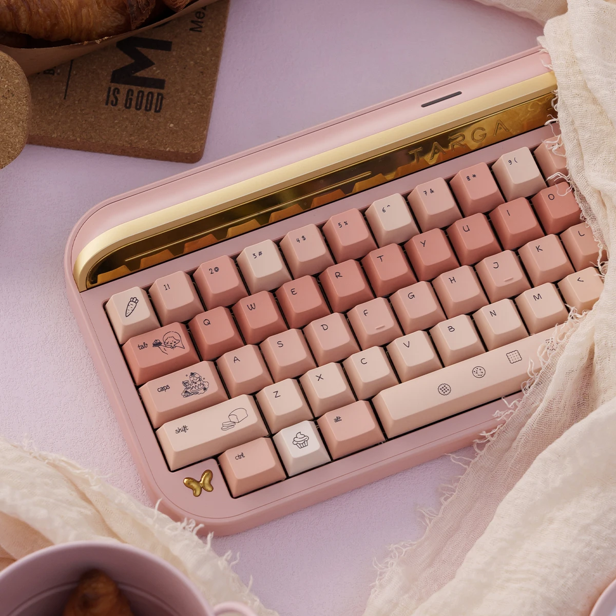 Cooking Girl Pink Gradient Keycap 144Keys Iso Alice Layout Keycap Pbt Sublimation Cherry Pbt Keycap Set