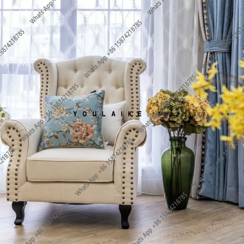 Tiger chair American country buckle single sofa small apartment fabric sofa bedroom leisure chair high back chair
