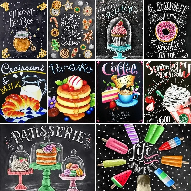 5D DIY Diamond Painting Food Chalkboard Full Drill Embroidery Cupcake Baking Summer Decor Mosaic Art Picture of Rhinestones Gift