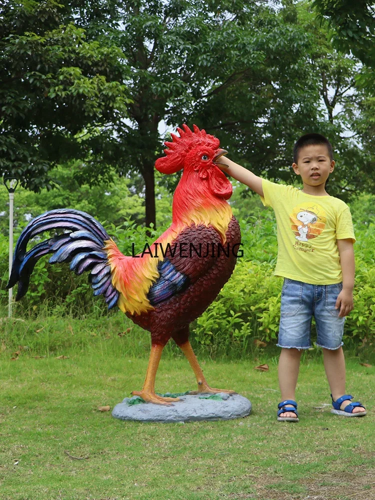 MJY simulation big cock outdoor fiberglass hen luminous animal sculpture garden decoration