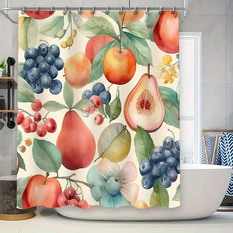 

Watercolor Fruit Shower Curtain Rustic Bathroom Decor with Blueberries Pears Cherries Peaches Apples Easy Installation Rod Unble