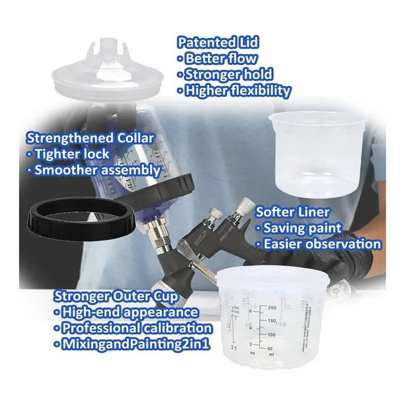 A21Q - بطانة وغطاء للرش أو مسدس طلاء السيارة، 50 عبوة من أكواب الرش مع غطاء، كوب صلب واحد مع حلقة الاحتفاظ #5