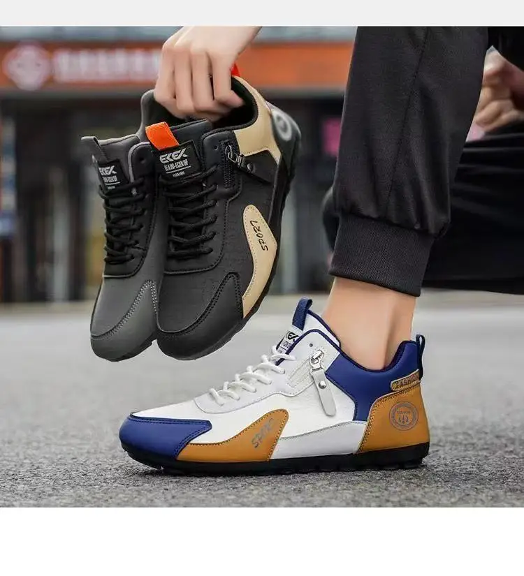 Herren Casual Sneakers Winter Freizeitlaufschuhe Leder-Obermaterial Flache Sohle Wasserdicht Weiche Sohle Vielseitige Freizeit-Sportschuhe – Detail 4
