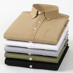 Camisas Oxford 100% de algodón para hombre, camisa informal de manga larga con bolsillo, ajuste Regular, botones, trabajo Formal, ropa Social