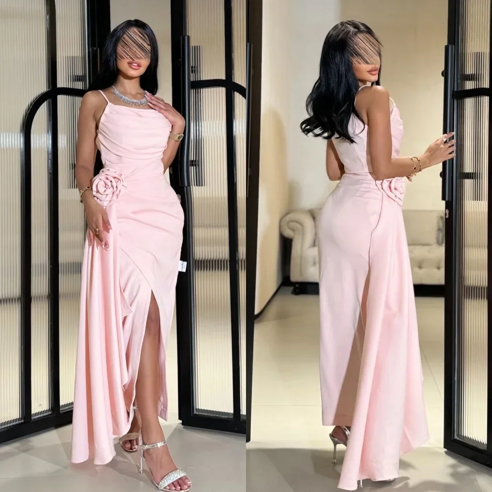 

Customized Price AdjustmentJersey Handmade Flower Pleat Homecoming A-line Spaghetti Strap Bespoke Occasion Gown Midi Dr