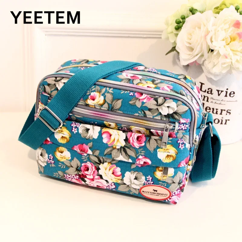 Fashion Floral Multicolor Printed Canvas Ladies Messenger Bag Trend Shoulder Bag Nylon Casual Messenger Bag Elder Gift