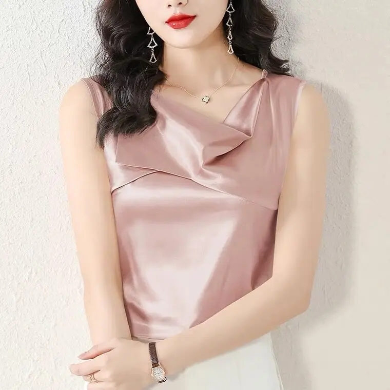 

Elegant Satin Blouse for Women OL Style Silk Shirt Luxy Swinging Collar Chiffon Basic Top Fashion plus size T-shirts