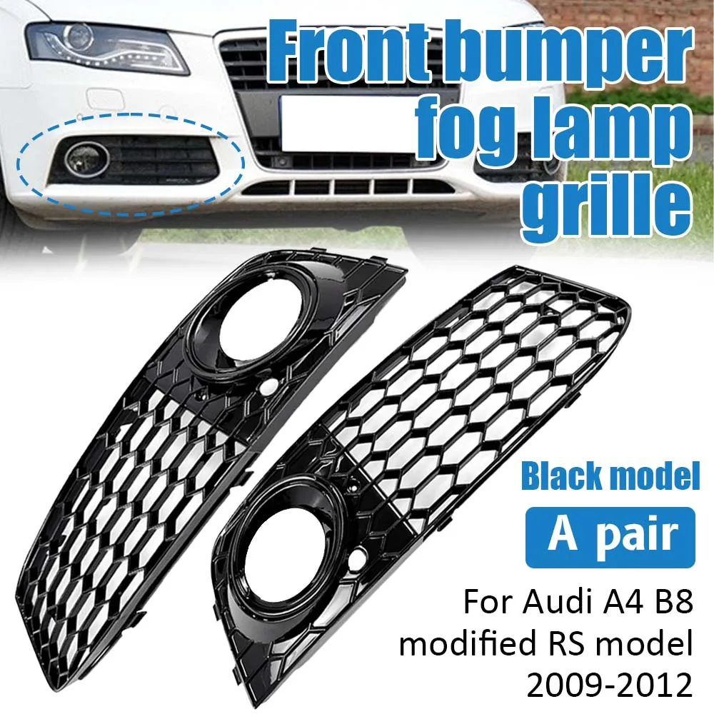 

1Pair For Audi A4 B8 RS4 2009-2012 Honeycomb Mesh Fog Light Grille Front Bumper Lower Intake Cover Vent Sport Style Left Right