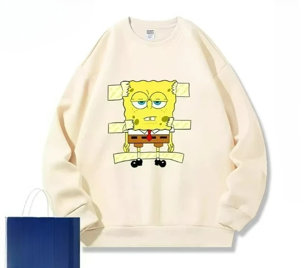 

Новые квадратные штаны «Губка Боб» с большим звездным узором, осень и зима, новая толстовка унисекс с принтом, повседневный модный свободный топ