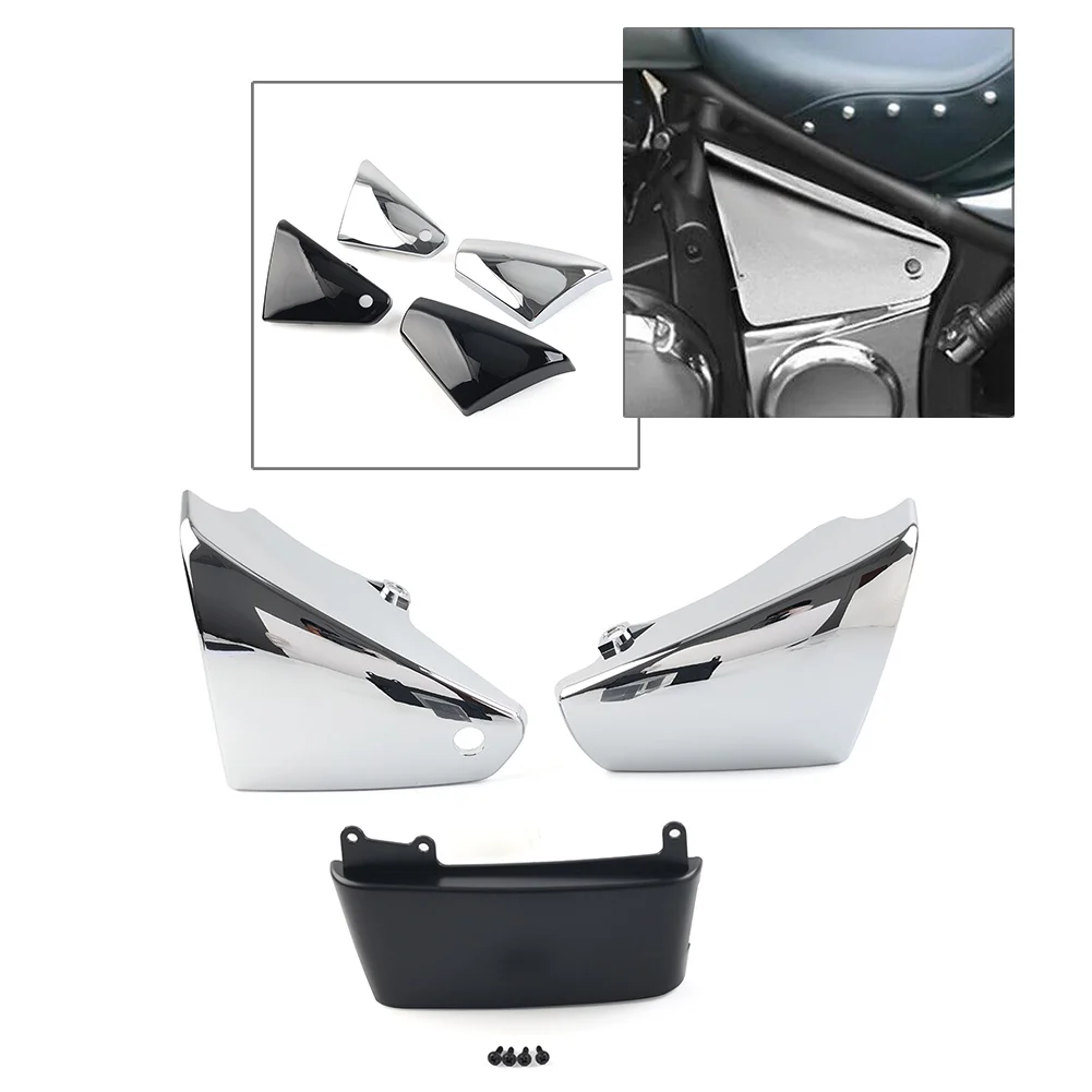 1 Pair Motorcycle Battery Side Fairing Covers for Kawasaki Vulcan VN900 Classic Custom 2006-2020 Glossy Black/Chrome