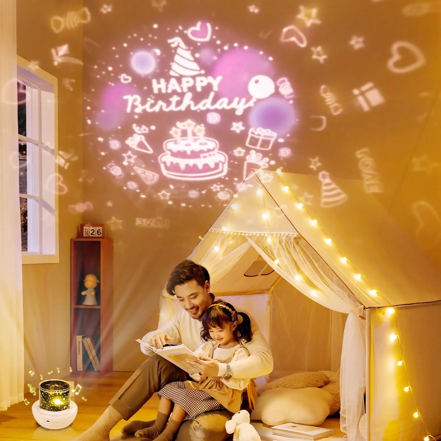 Kids Star Night Light Projector , 360° Rotation Galaxy Starry Sky Projector with Bluetooth Speaker for Bedroom Home Decor Gifts