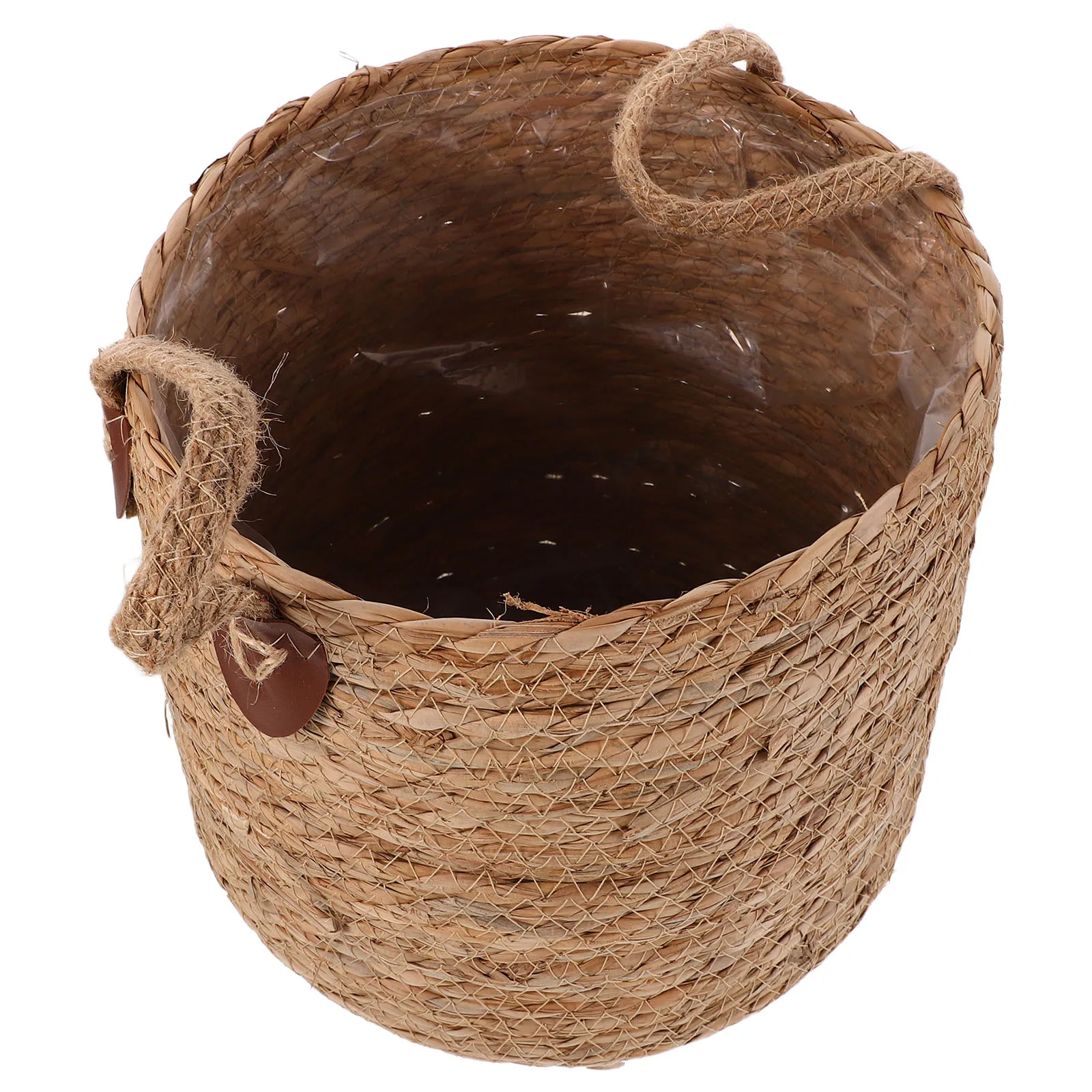

Handmade Woven Grass Flower Pot Cover 10.61 Inch Round Plant Basket With Plastic Liner For Indoor Garden Home Decor Storage