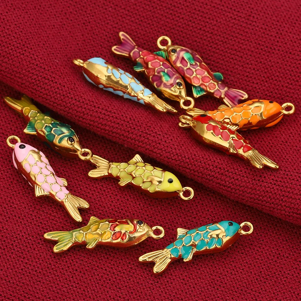 2 قطعة الفولاذ المقاوم للصدأ الملونة المينا الذهب الأسماك Charms المعلقات DIY بها بنفسك القرط مواد المجوهرات صنع قلادة لوازم الحرف
