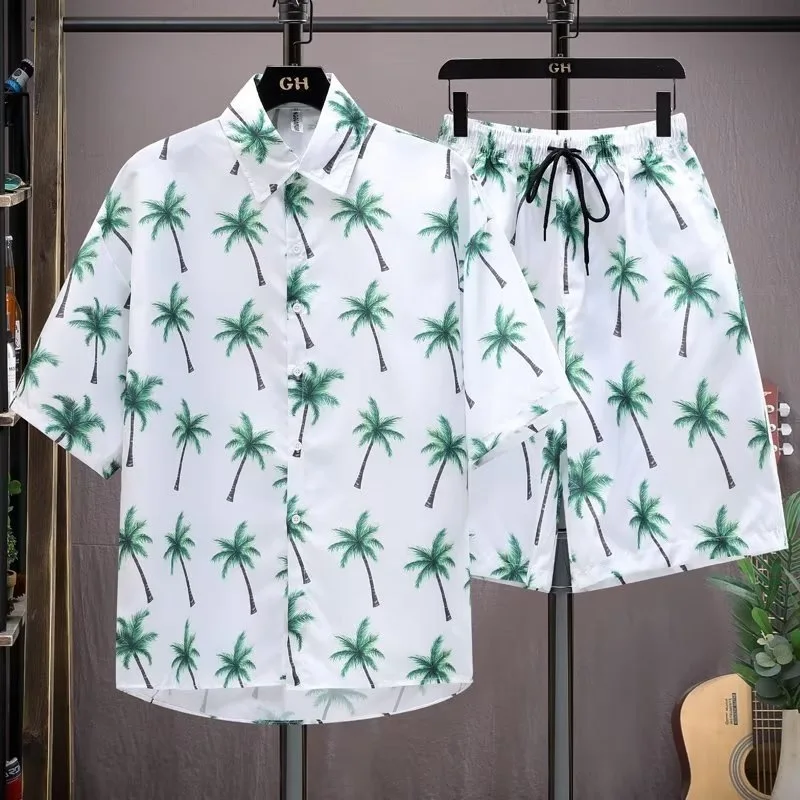 

Hawaiian men's Shirt And Shorts set, Summer Floral short-sleeved shirt, Hong Kong style, 3D, thin, Beach Vacation
