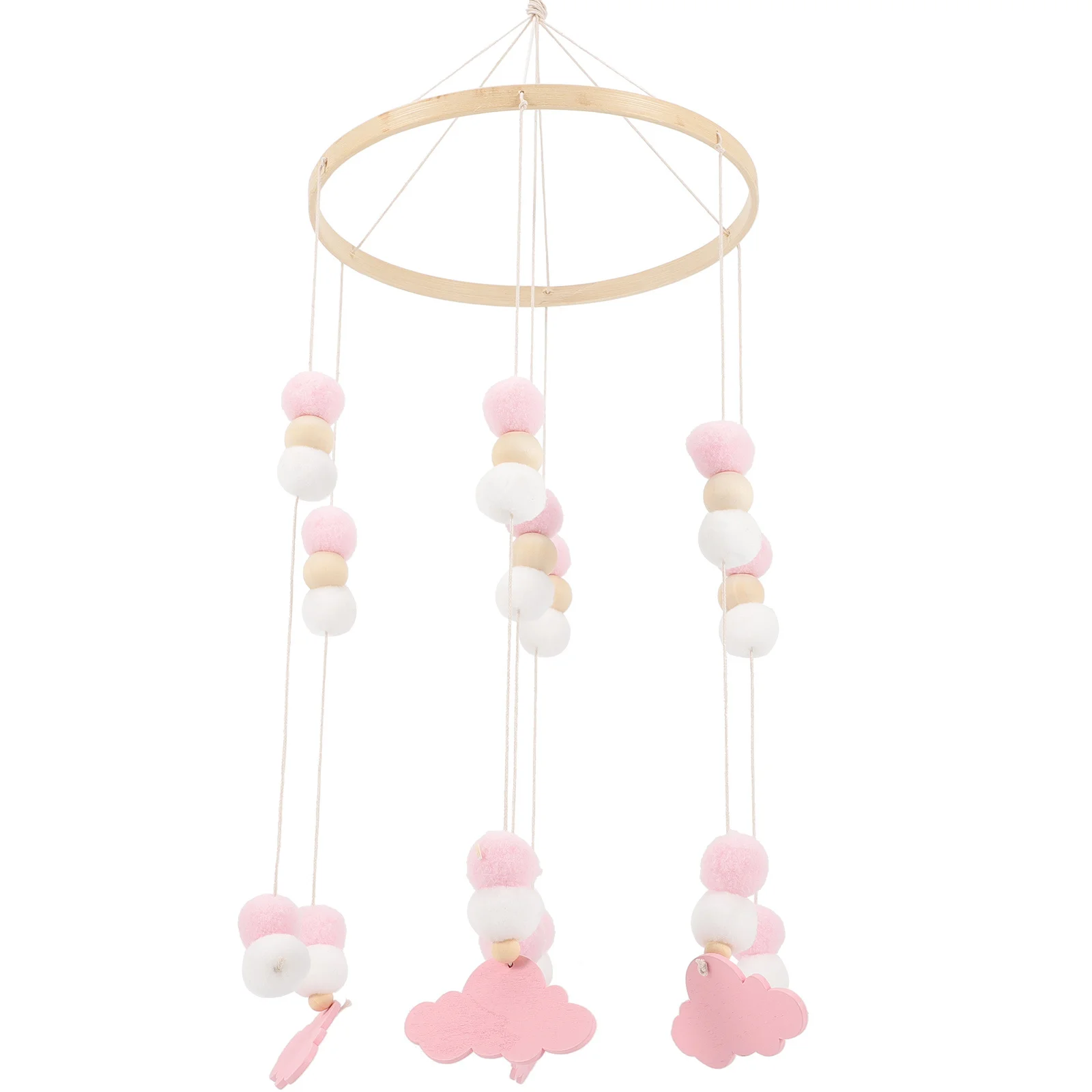Baby Mobile Windspiel Krippe Anhänger Blau Silber Holz Filzkugeln Kinderzimmer Hängende Dekoration Säuglingsbett Glocke