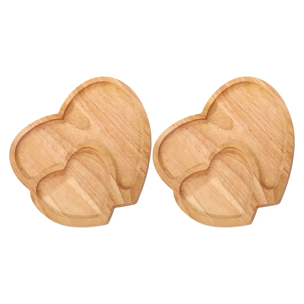 2 Pcs Food Tray Bamboo Dining Table Heart Shape Household Fruit Multi-function Platter