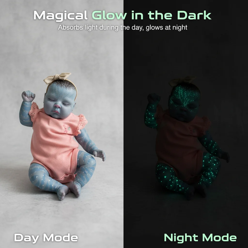 19 inch echt uitziende meerdere lagen schilderen blauwe huid herboren perziken glow in dark met handverf haar levensechte babypoppen