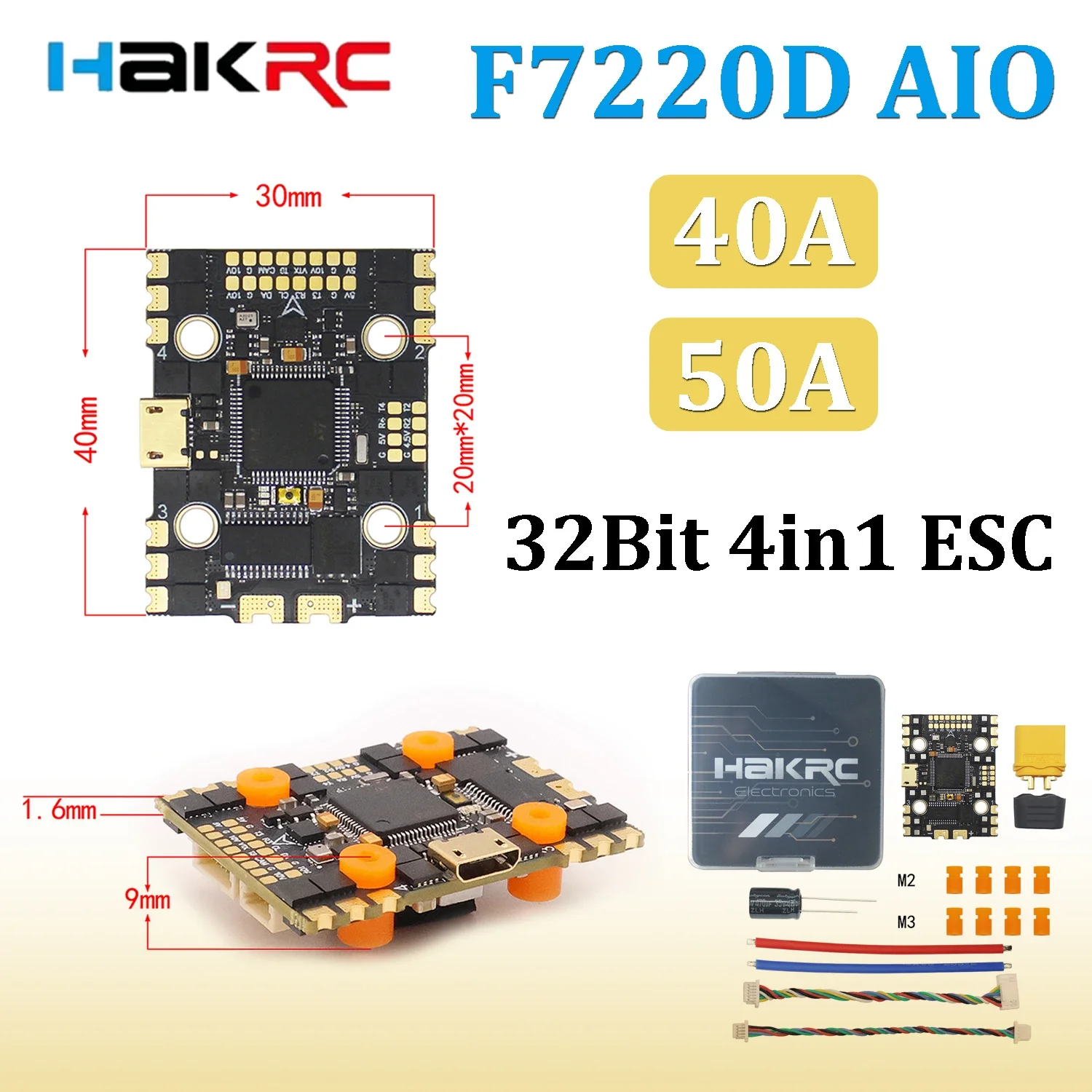 UniFlyHAKRC F7220D F7  32Bit Flight Controller 4-in-1 40A 50A ESC 2-6S Double BEC OSD For FPV Toothpick Cinewhoop Drone Quadc