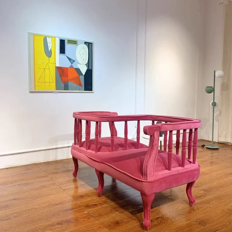 Ins Wind الإنترنت المشاهير الملابس المشتري متجر مصمم كرسي الترفيه متحف الفن الأوروبي الوردي كرسي أريكة من الخشب الصلب #5