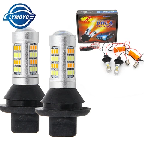 Светодиодные лампы BA15S BAU15S 1156 P21W S25 42LED T20 W21W WY21W 7440 для дневных ходовых огней и указателей поворота, двухрежимные DRL LED внешние фонари