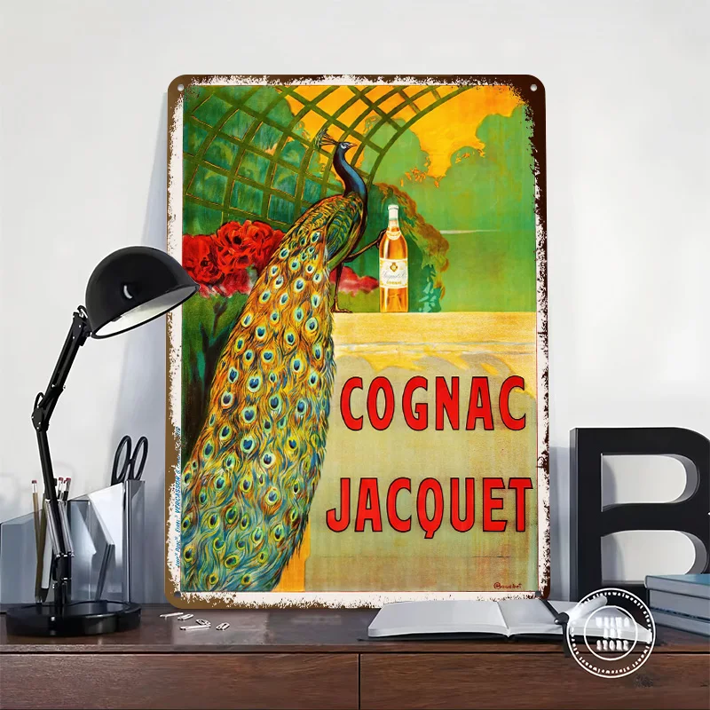 Peacock Cognac Ad Metal Poster Customized Wall Art Retro Vintage Metal Signs for Man Cave Bar Accessories Decoration Garage Home