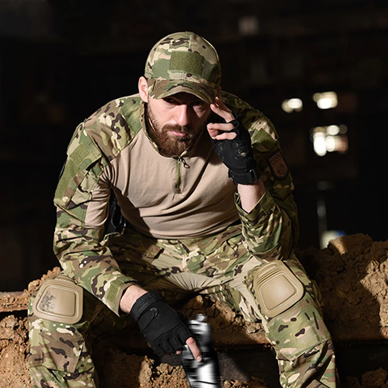 طقم بدلة الضفدع التكتيكية G3 بدلة تدريب القوة الخاصة المموهة مع بنطال بأكمام طويلة في الركبة  معدات الصيد القتالية الميدانية في الهواء الطلق #5