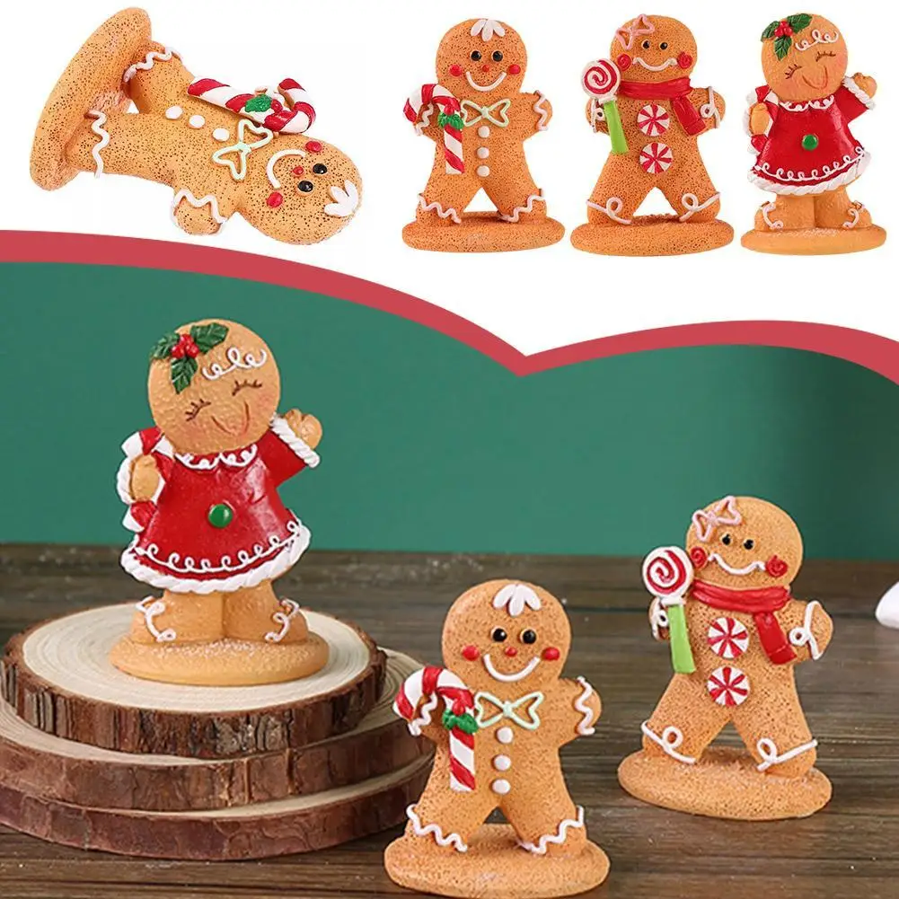 Christmas Decoration Cartoon Gingerbread Man Ornament Model Cartoon Craft Gingerbread Small Christmas Man Resin Decoration T4r5