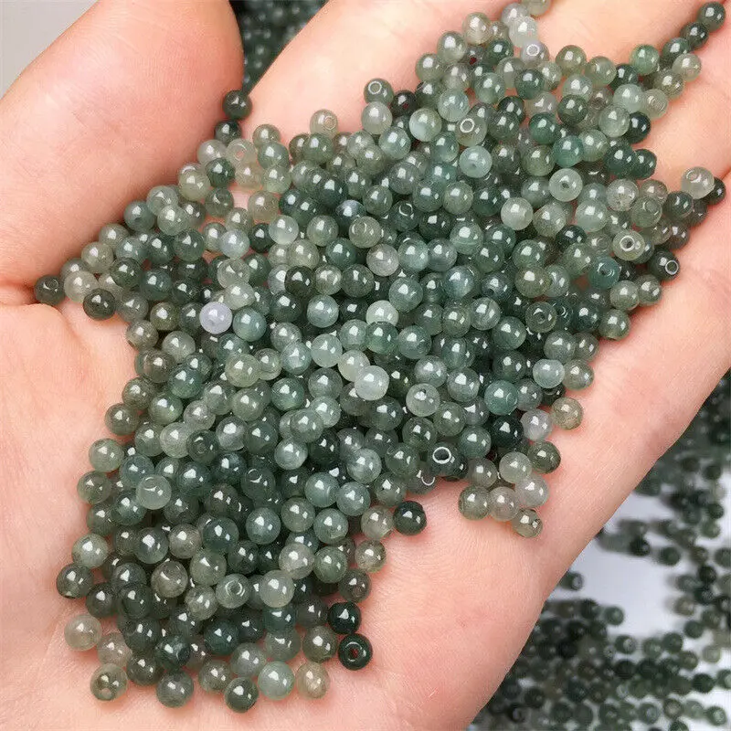 100Pcs 3-3.5mm Natural Emerald Jade Round Beads Diy Loose Beads for Pendant