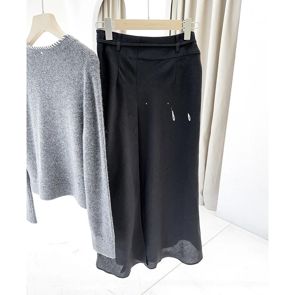 

Mimifa DW Pure Texture Belted Waist Midi Skirt Ci Commute Sle Women's Faion mid Waist Tie Design Other Material