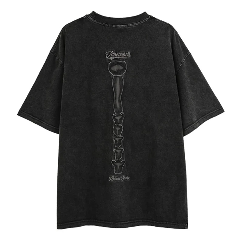 ARENS Skeleton Ripped Punk T Shirts Men Harajuku Streetwear Hip Hop T-shirts 2026 Summer Cotton Loose Y2K Tee Shirt Tops Black