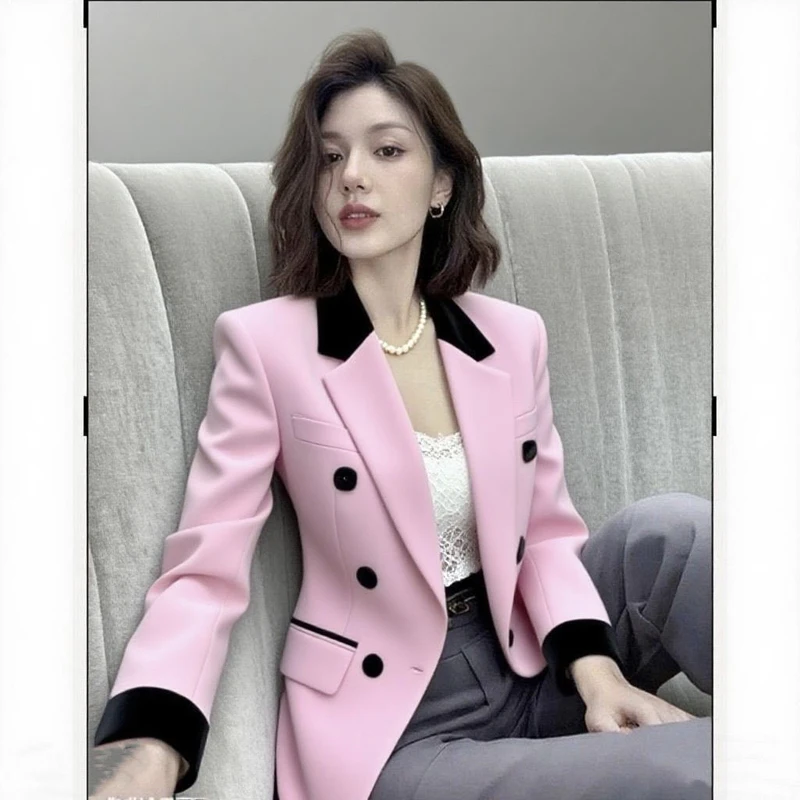 Pink Slim Fit Women's Blazer Formal Office Work Suit Jacket with Pockets Short Luxury Blazer for Ladies 2026