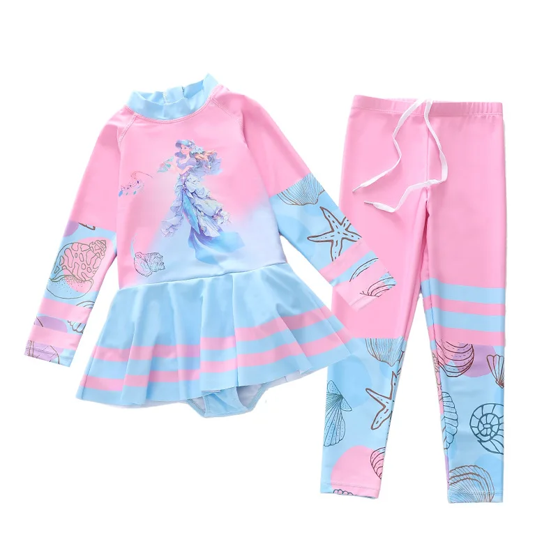 

HappyFlute Summer Two pieces Set Long Sleeves Cartoon Print Sunscreen &Soft Girl Seaside Swimsuit