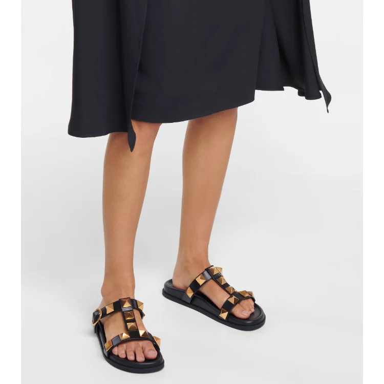 

Sandals Women Studded Flat Square Toe Open Toe Slide Plus Size Summer Vacation Beach Fashion Shoes