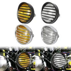 Retro Motorcycle Headlight 35W Halogen Bulb Motorbike Headlamp Round Mesh Grille Spotlight Universal For Harley Chopper
