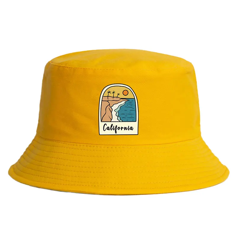 California Sun Beach Pattern Reversible Bucket Hat Woman Man Outdoor Sport Summer Spring Fisherman Caps UV Protection Panama Hat