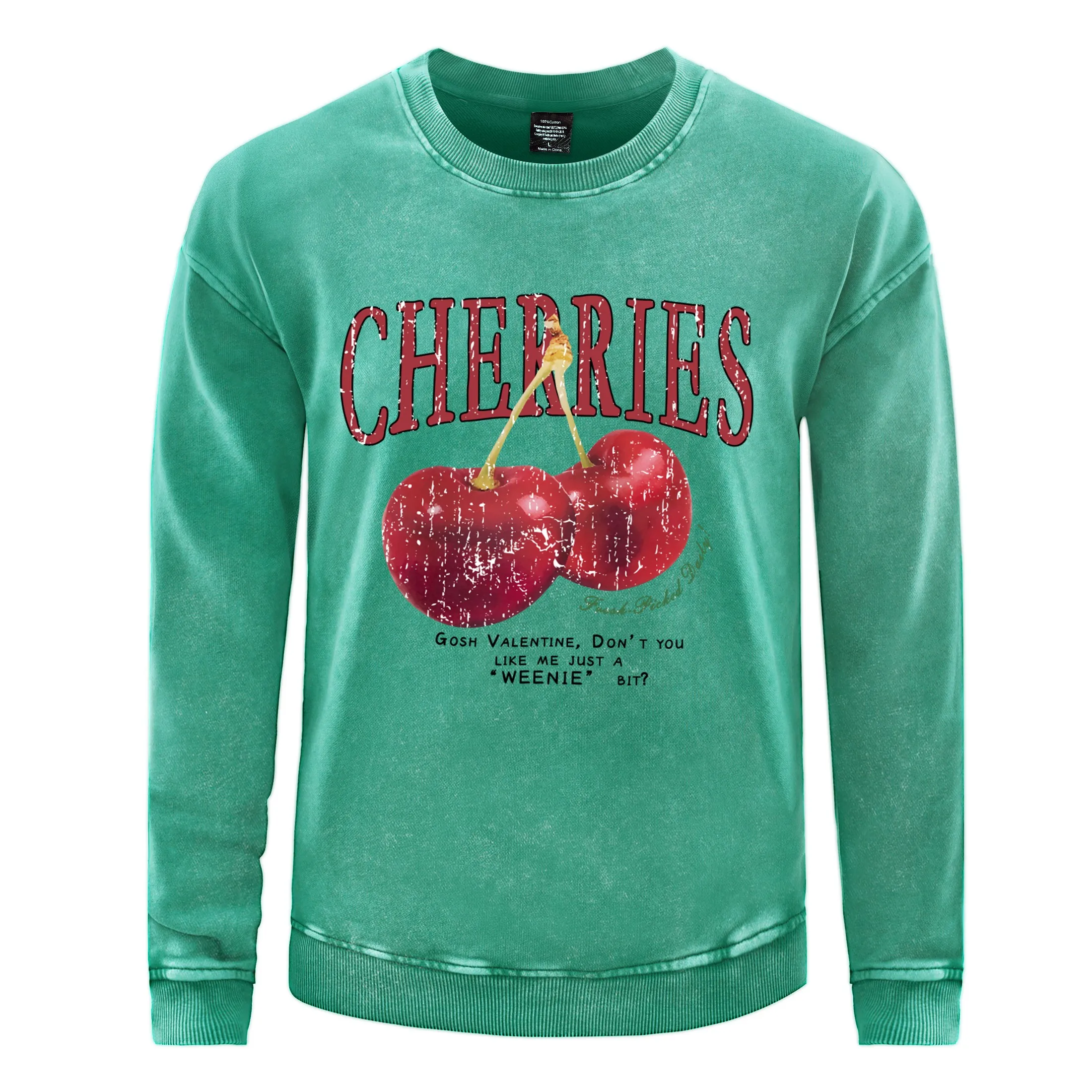 Cherries Cosh Valentine Print Washed Sweatshirt Men Casual Comfortable Tops Fashion Soft Hooded Cotton Oversize Clothing