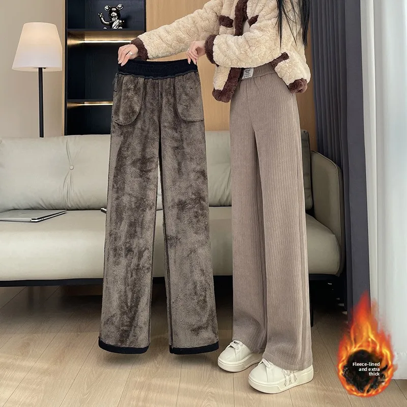 

Женские широкие брюки из синели, теплая осенне-зимняя верхняя одежда, на хлопковой флисовой подкладке, спортивные и повседневные свободные брюки
