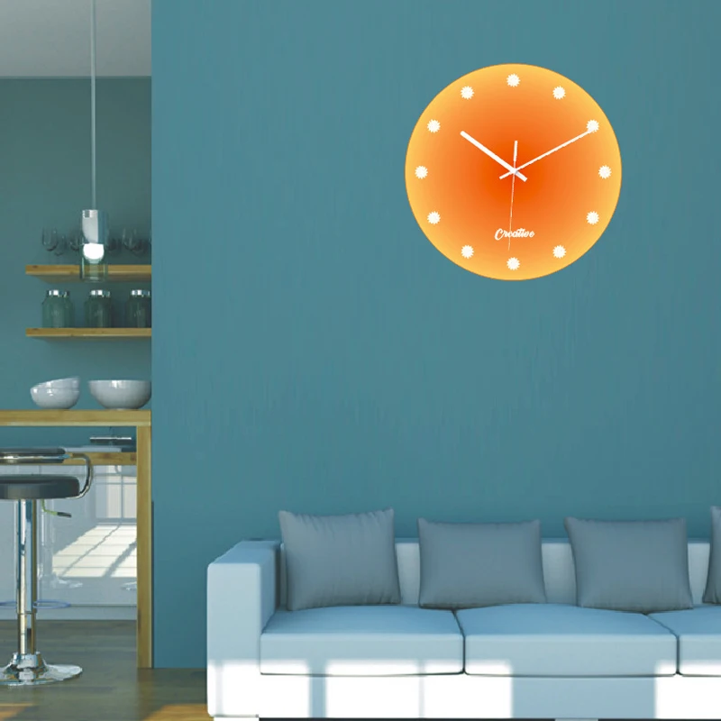 12Inch Nordic Yellow Sunset Glass Wall Clock Modern Romantic Luxury Silent Large Hanging Clock Home Living Room Decoration