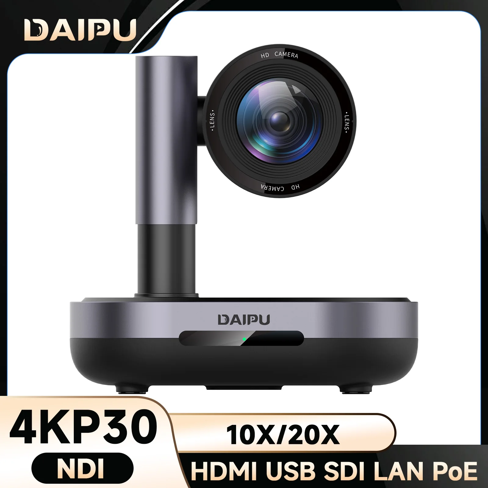 

DAIPU NDI PTZ Camera 4K 1080P 20X 10X 3X Optical Zoom Conference Room Camera HDMI USB3.0 LAN POE AI Auto Tracking PTZ Camera for Church Live Streaming Video Conference Events Education with Youtube Facebook Live Zoom