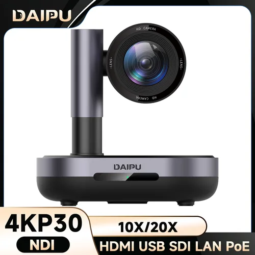 Cámara DAIPU NDI PTZ 4K 1080P 20X 10X 3X Zoom óptico Cámara de sala de conferencias HDMI USB3.0 LAN POE AI Cámara PTZ de seguimiento automático para iglesia Transmisión en vivo Videoconferencia con Youtube