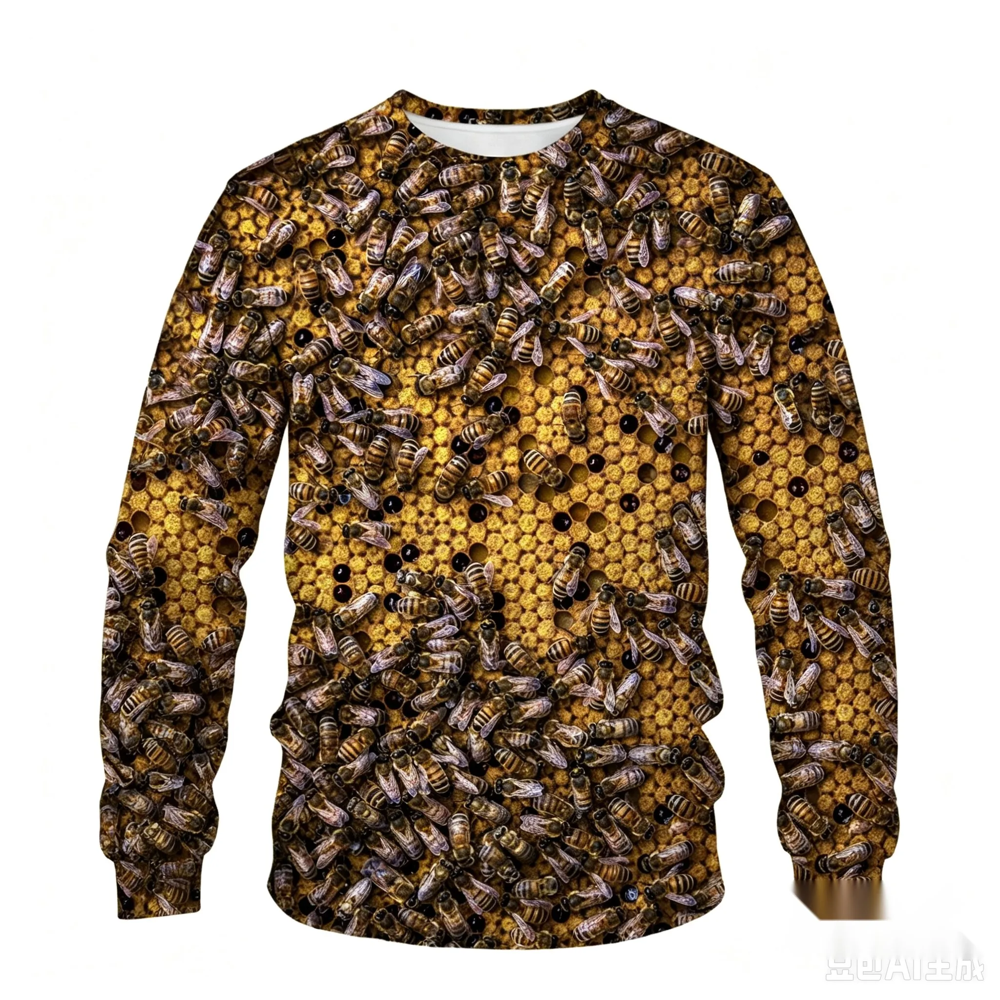 Men's Crew Neck Sweatshirt, Vintage Bee & Insect 3D All Over Print Casual Long Sleeve Pullover Tops