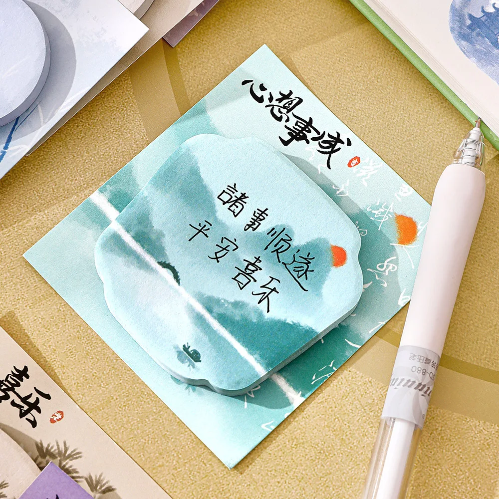 4pcs Chinese Vintage Scenery Memo Pad for School Office Supplies Stationery Kawaii Sticky Notes To Do List